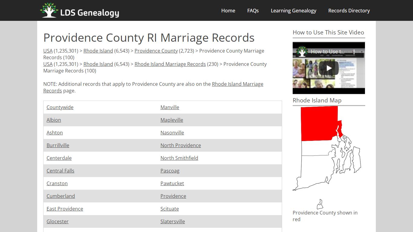 Providence County RI Marriage Records - LDS Genealogy